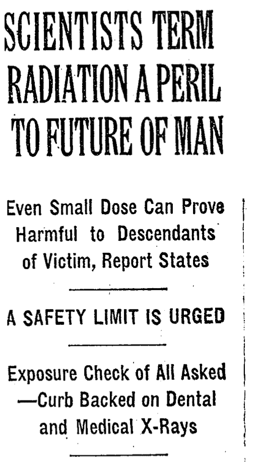 From front page of June 13, 1956 New York Times. Right column headline.
