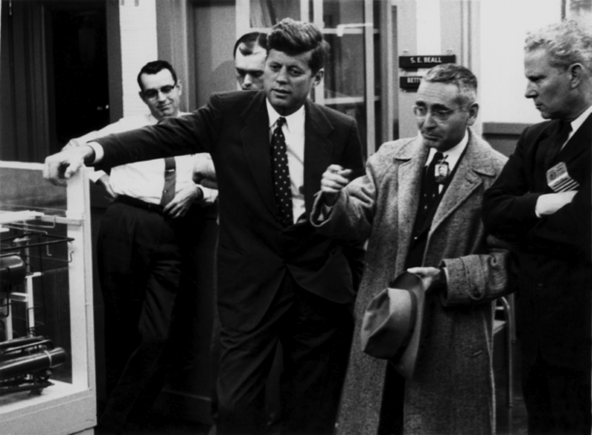 Figure 6. Senators John Kennedy and Al Gore Sr flank Alvin Weinberg on a visit to ORNL