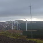 Wind turbines spread over hills in Wales